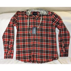 Vstr Hoodie Mens Medium Red Plaid NWT
